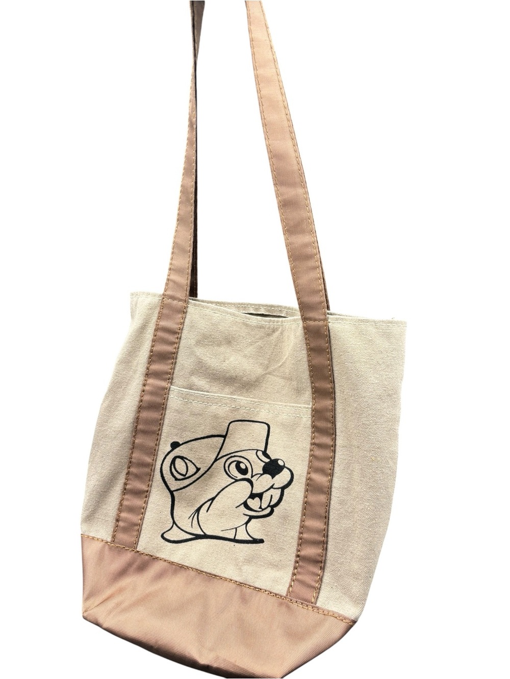 Buc-ee’s Beaver Canvas Tote Bag Tan Brown Reusable Shopping Shoulder Bag - Picture 2 of 7